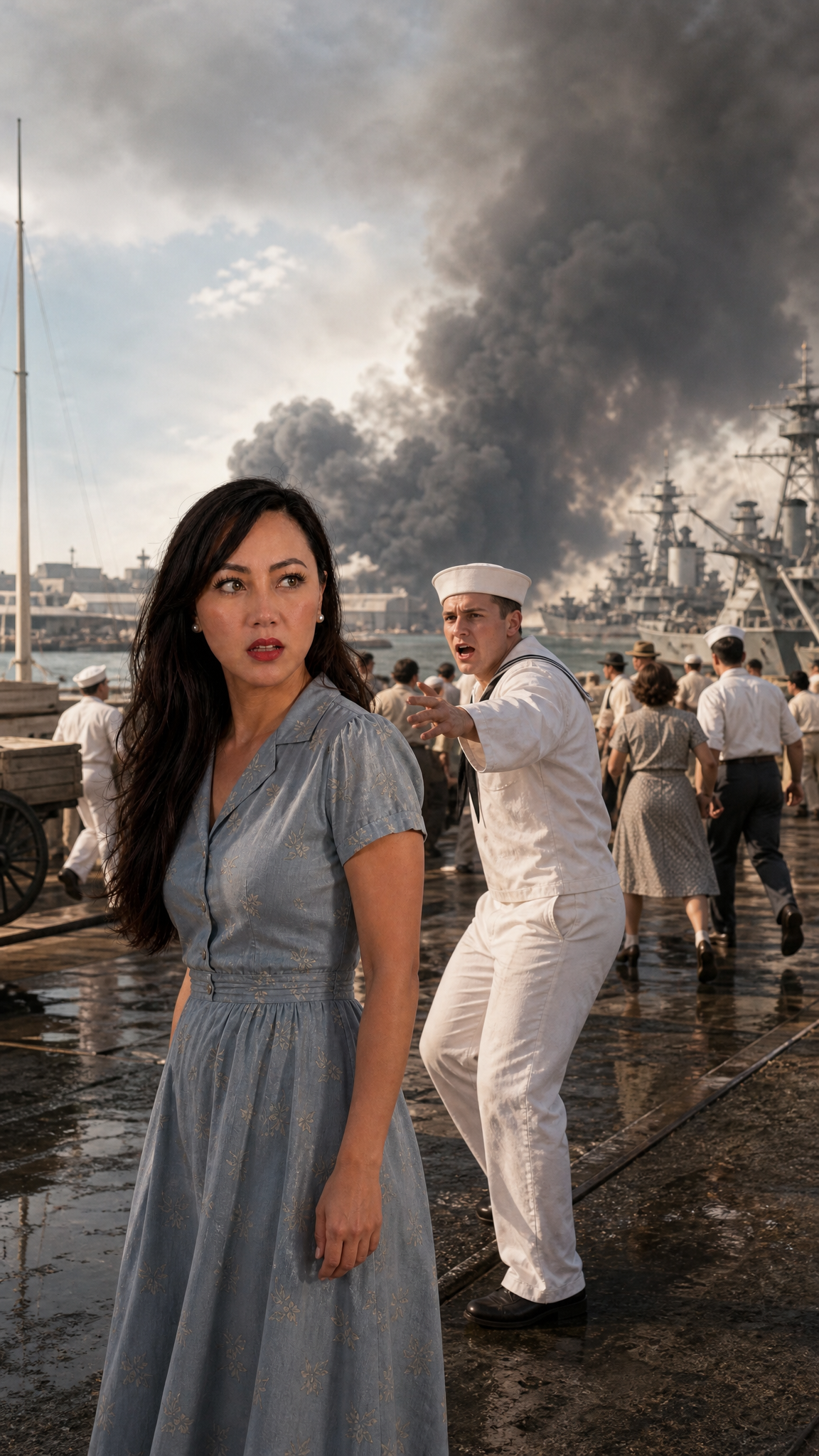 Historical reconstruction of the attack on Pearl Harbor on December 7, 1941.