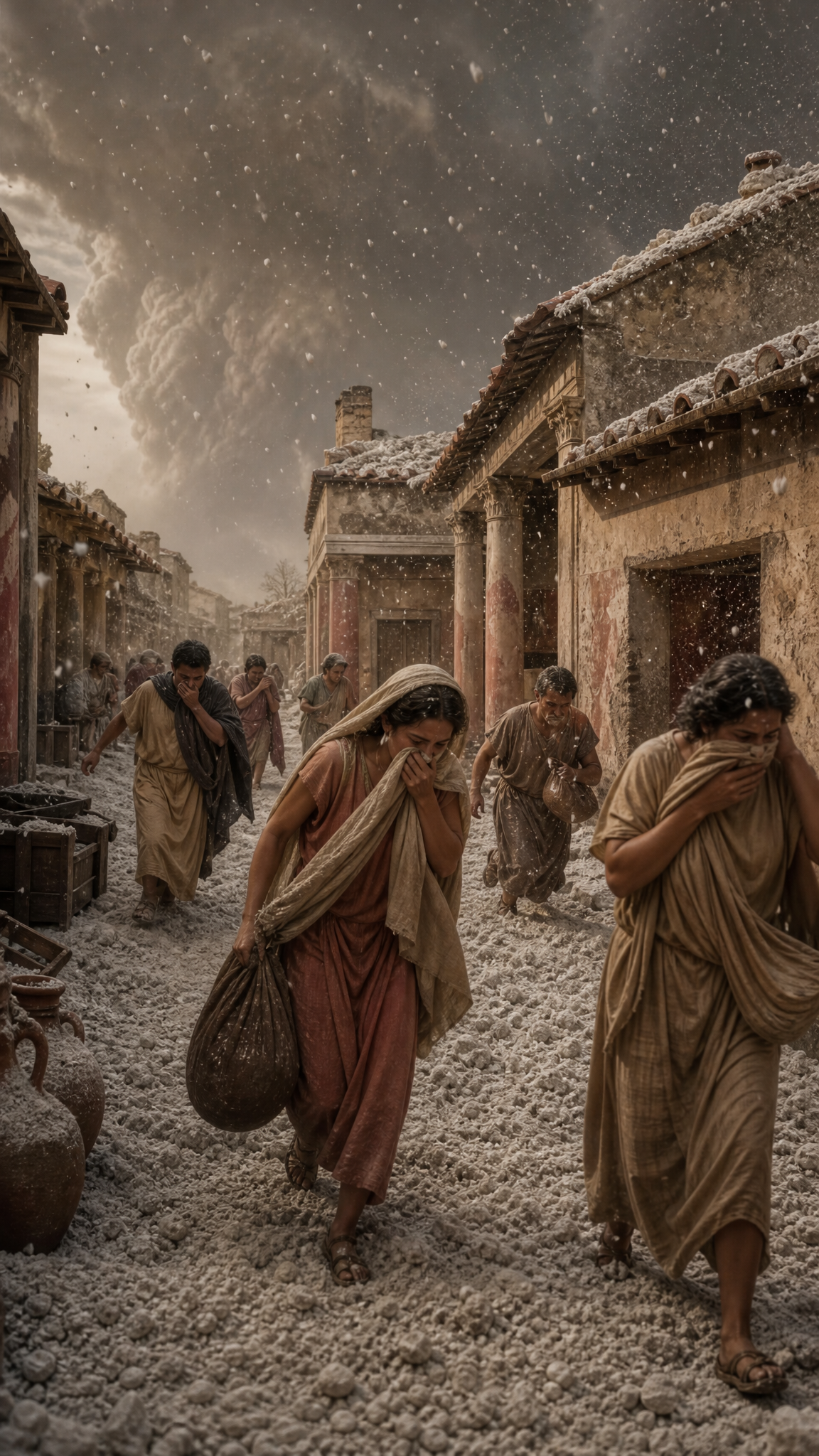 Pumice accumulating through the streets of Pompeii.