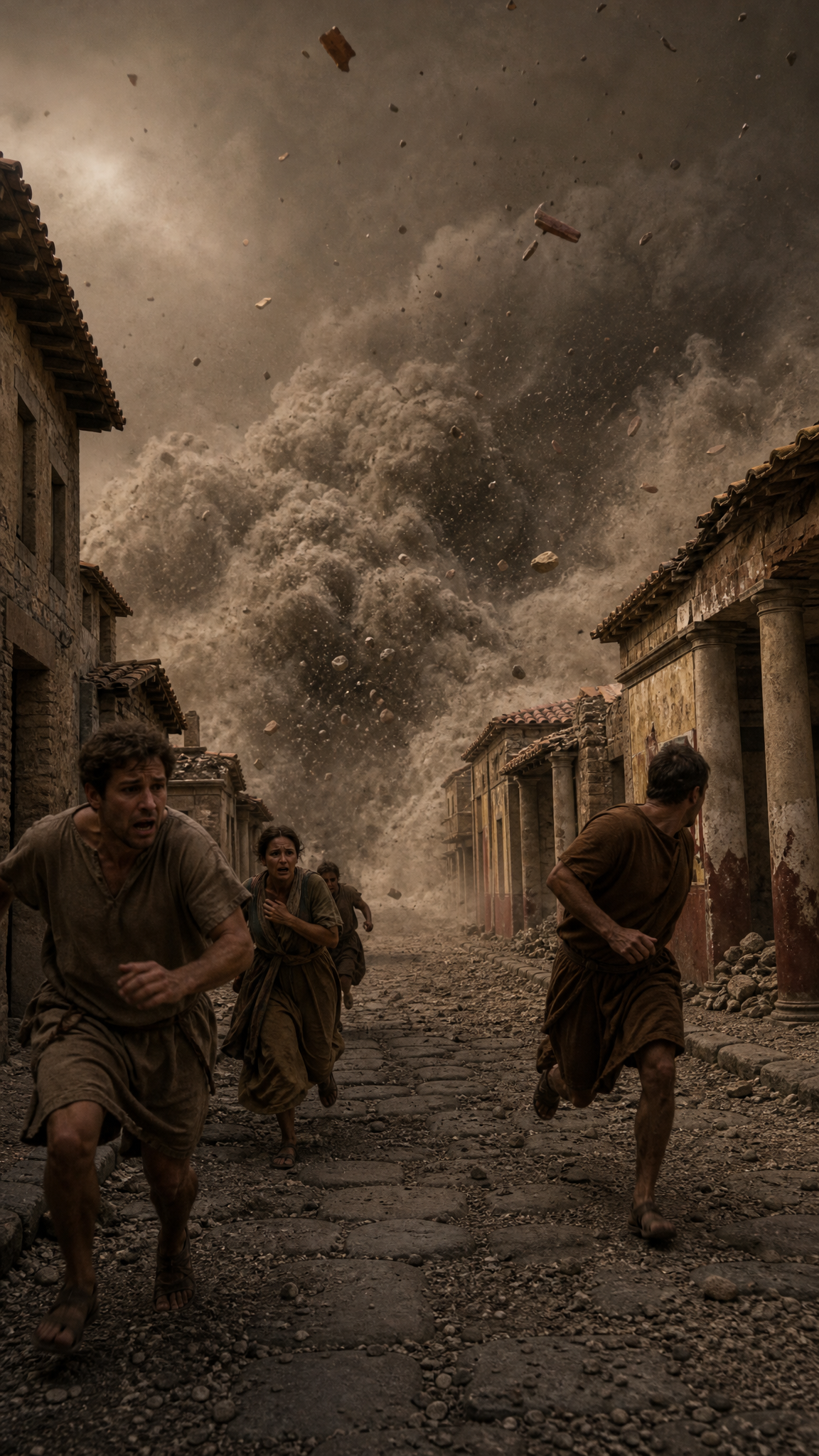 A pyroclastic current reaching Pompeii.