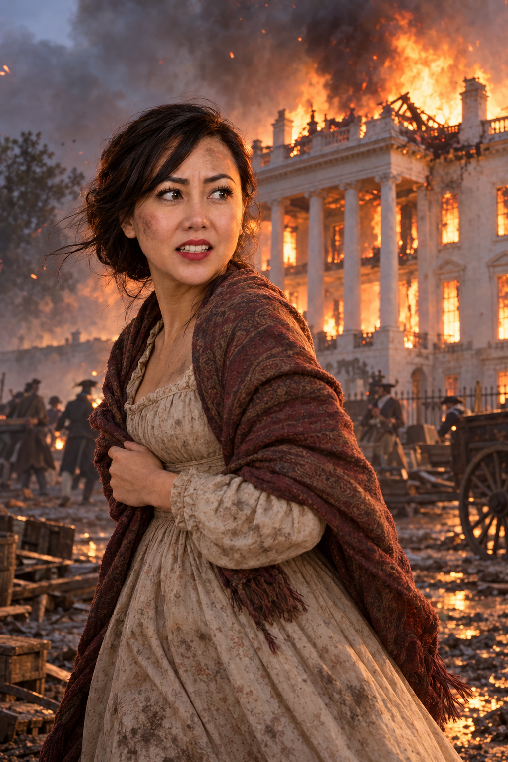 Mellisa witnessing the burning of the President's House in Washington on August 24, 1814.